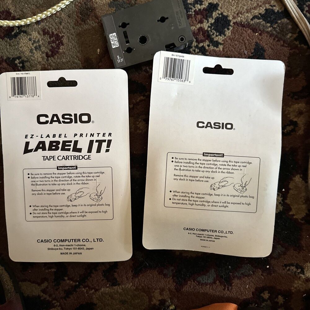 Casio EZ Label TapeCartridge Clear Tape Black Ink 12mXR-12X-S,9mXR-9X5-S TWO NEW